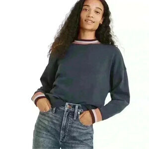 Madewell Navy and Pink Trim Sweater